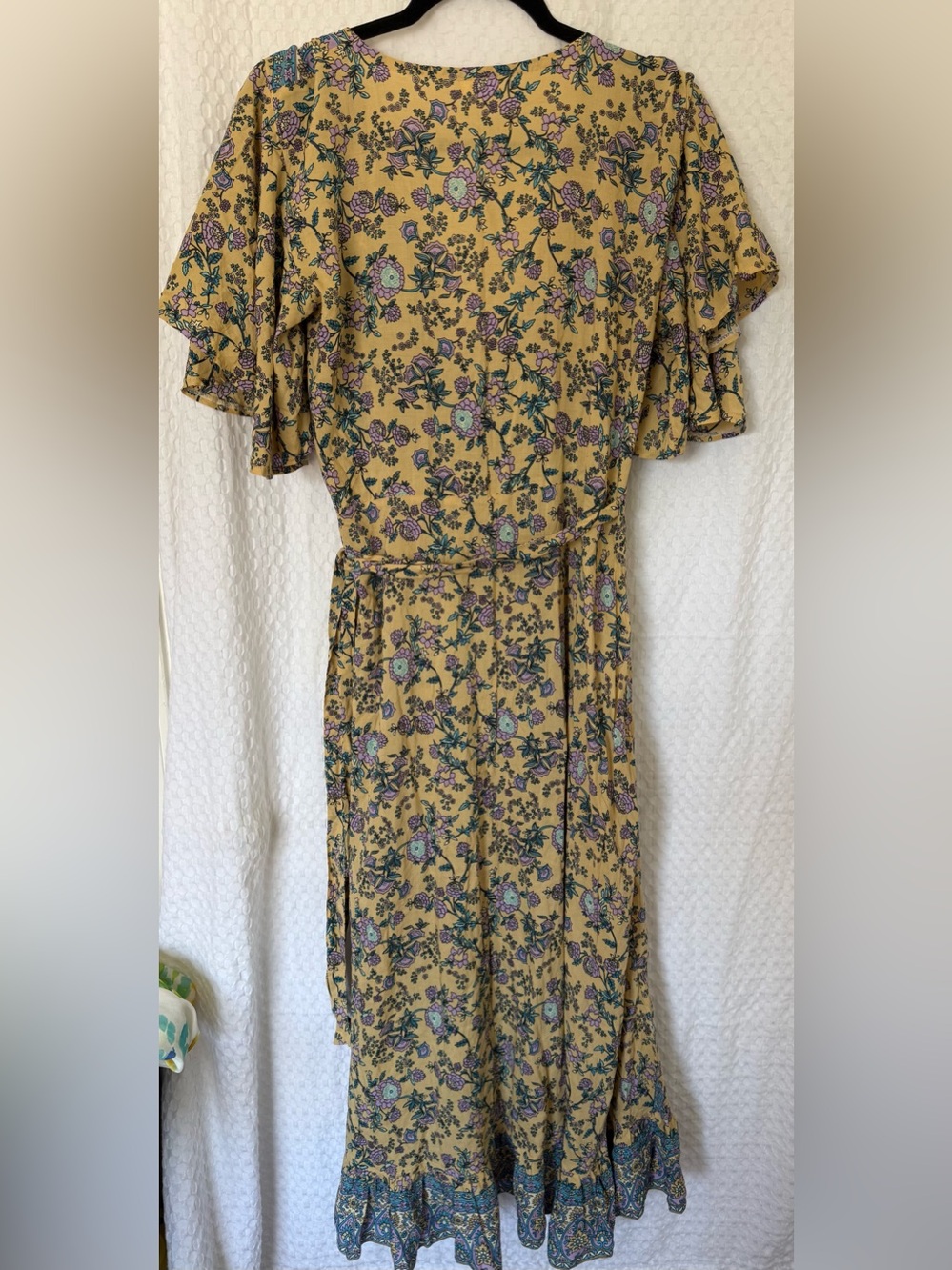 Aura Boho Floral Wrap Midi Dress Yellow Paisley Border Rayon Size L - Picture 8 of 8